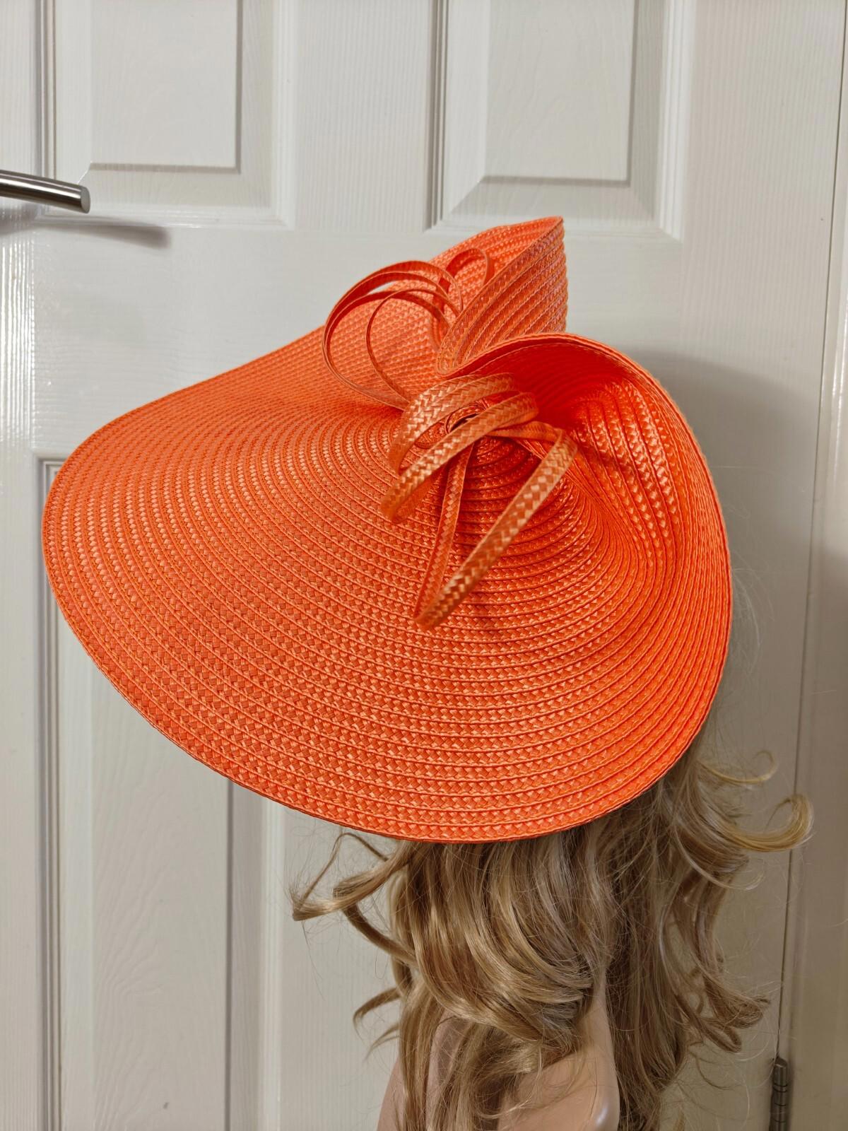Orange large straw fascinator millinery burlesque headband wedding hat