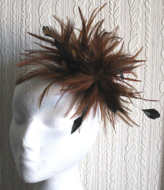 brown fascinator millinery feather brooch clip hat