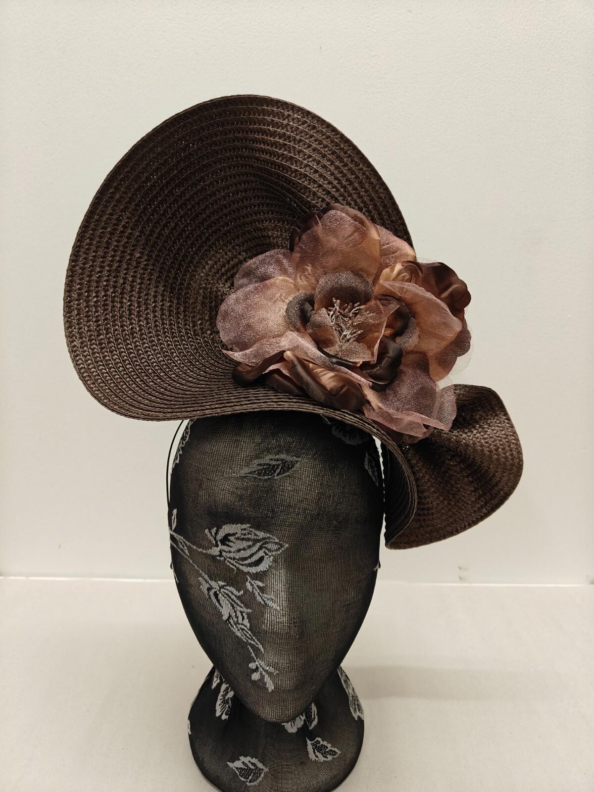 brown flower large straw fascinator millinery burlesque headband wedding hat