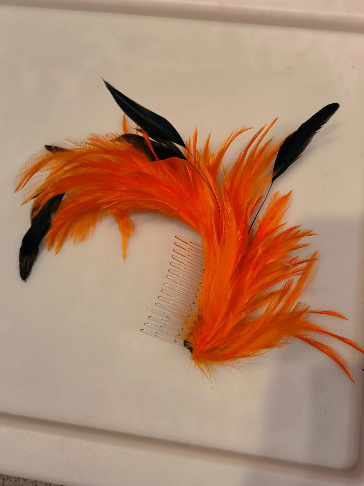 orange feather comb fascinator millinery wedding hat