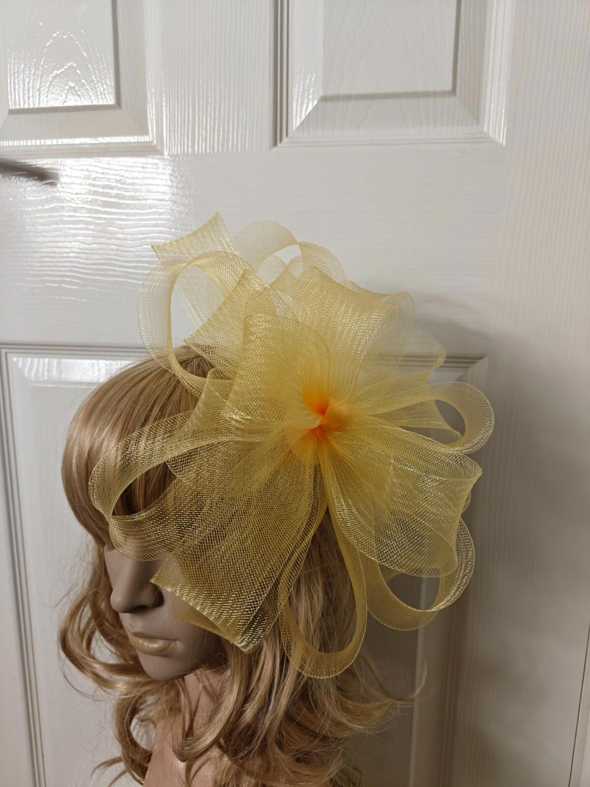 gold yellow fascinator millinery burlesque headband wedding hat ascot race