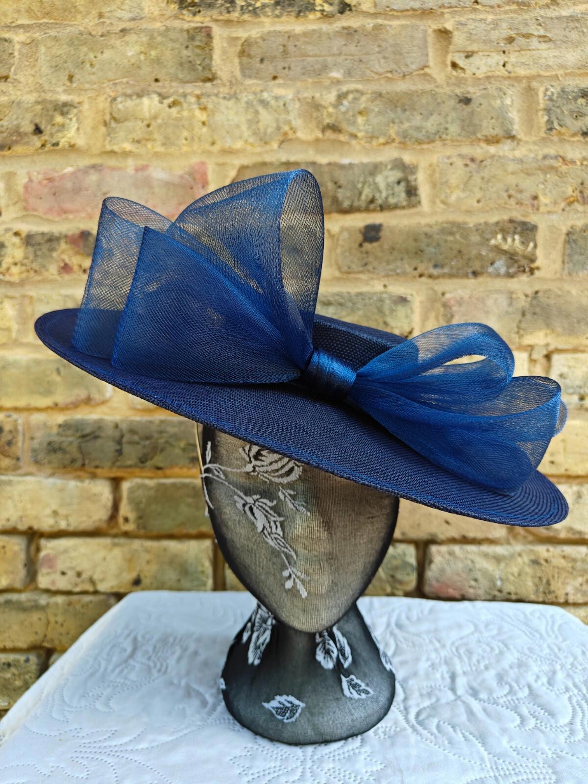 navy blue large fascinator wedding hat  Kentucky Derby Royal Ascot bow