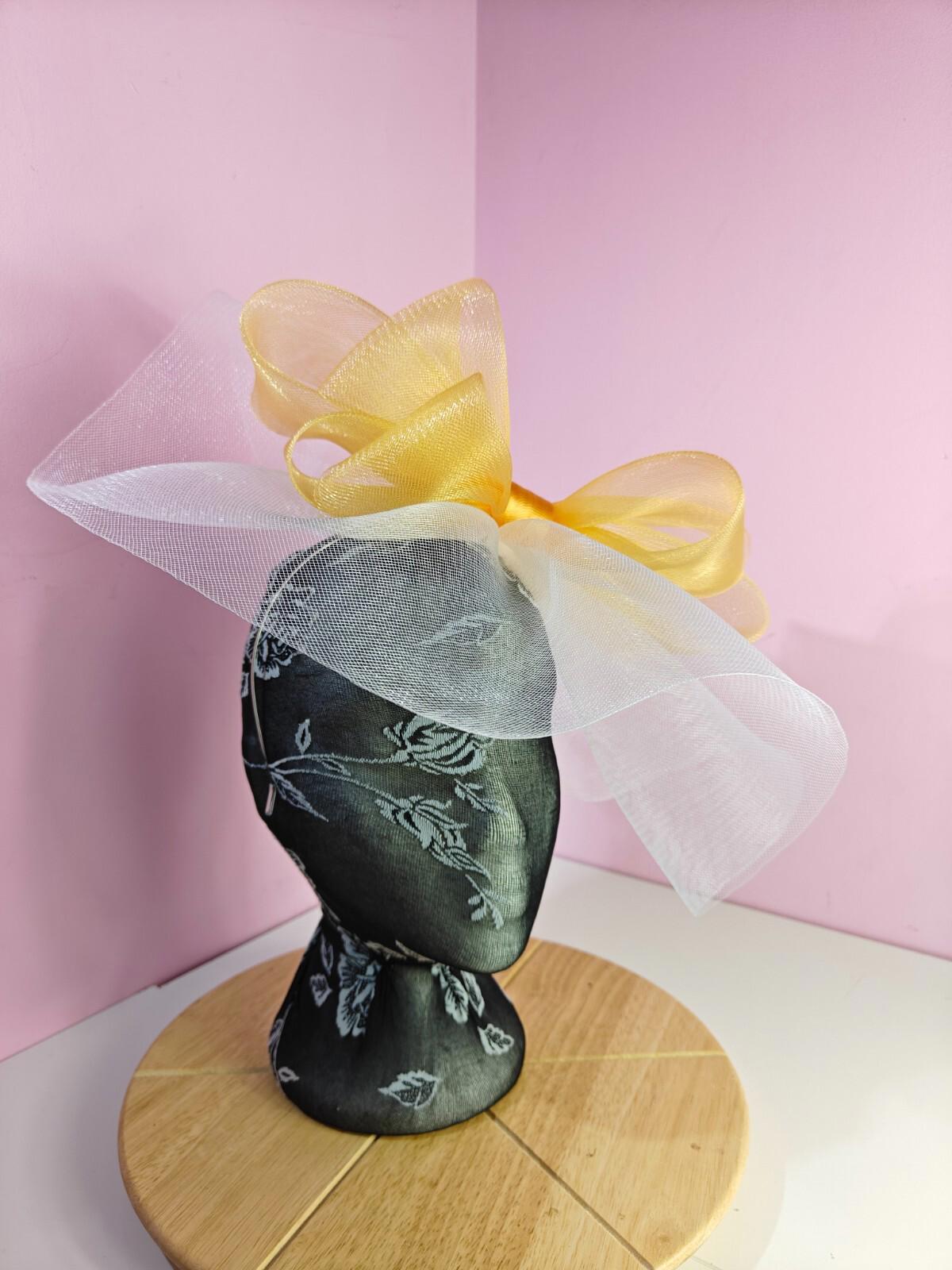 white gold fascinator millinery headband derby wedding hat ascot race