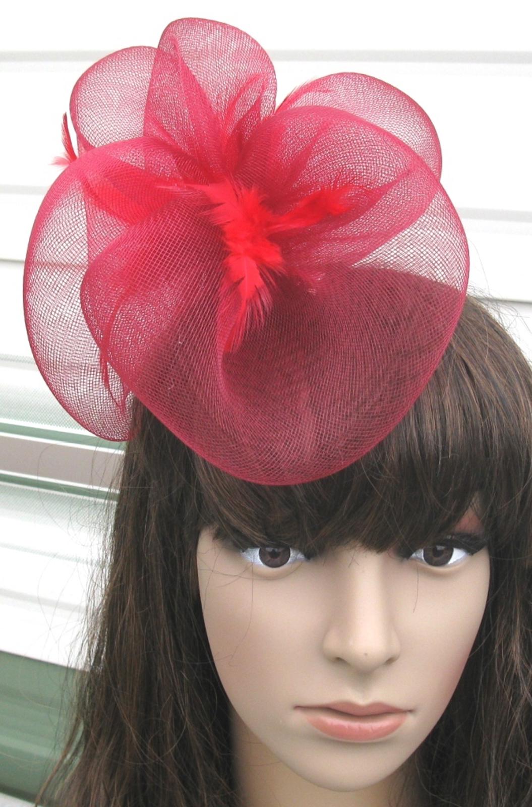 dark red fascinator millinery feather brooch clip wedding hair piece ascot 1