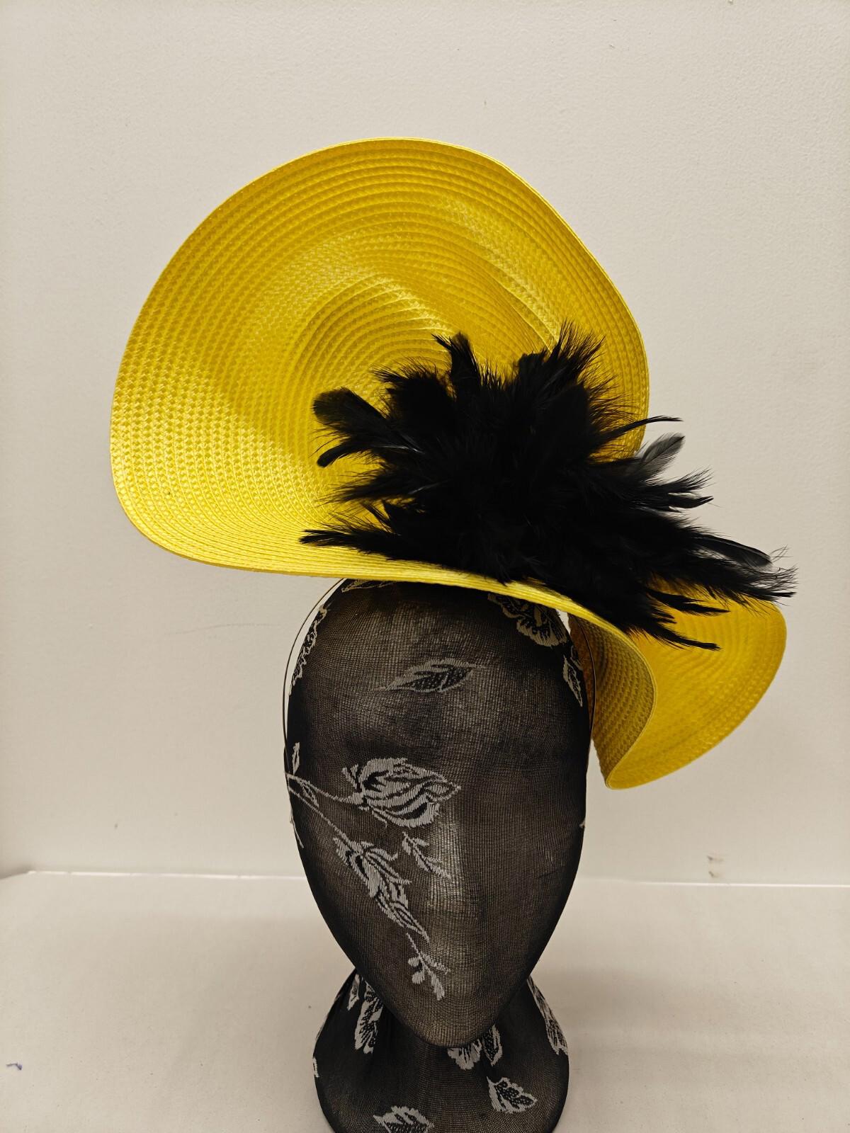 yellow black flower large straw fascinator millinery burlesque headband wedding