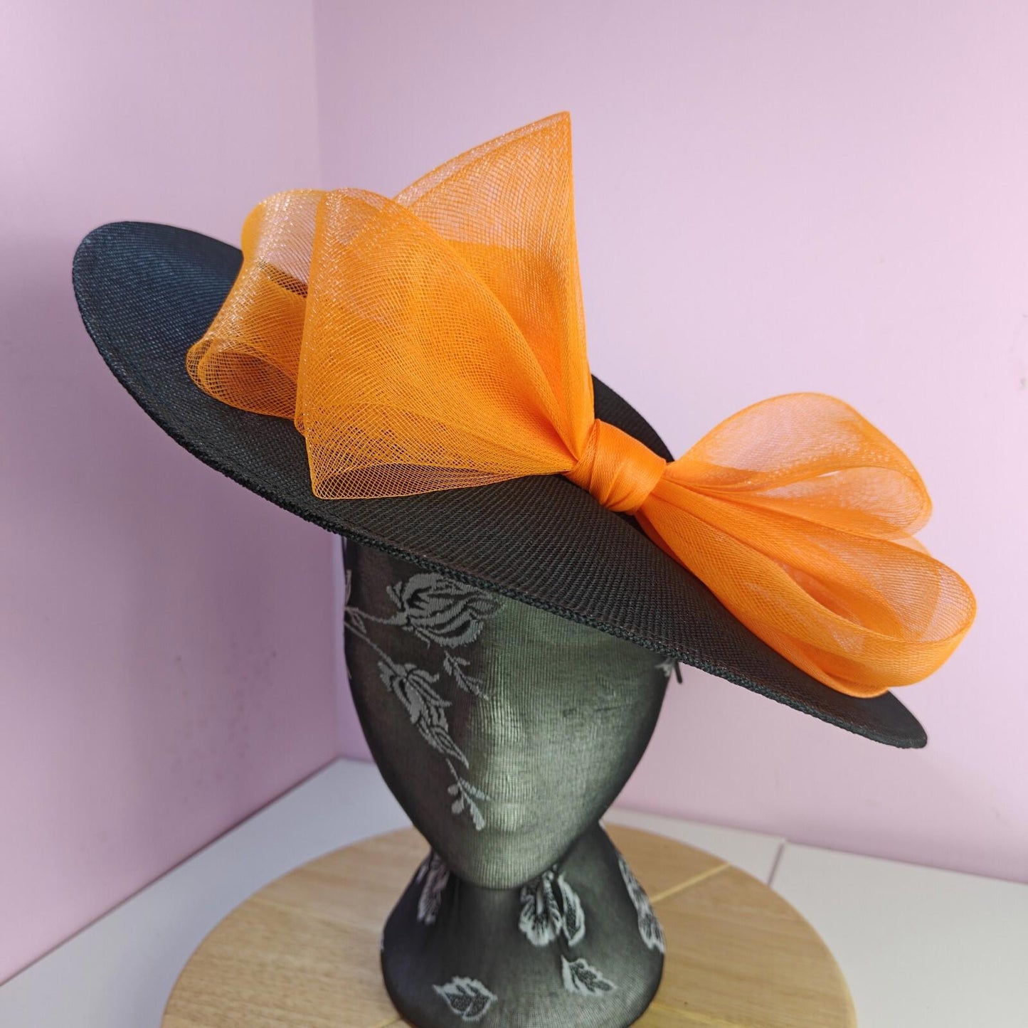 black orange large fascinator wedding hat  Kentucky Derby Royal Ascot bow