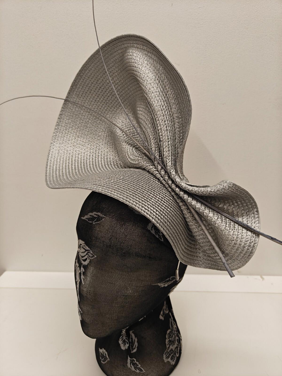 grey large straw fascinator ostrich quill spine millinery headband wedding hat