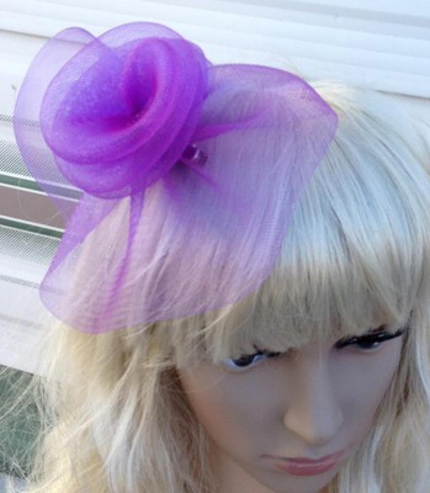 purple fascinator millinery feather brooch clip wedding hat bridal ascot race