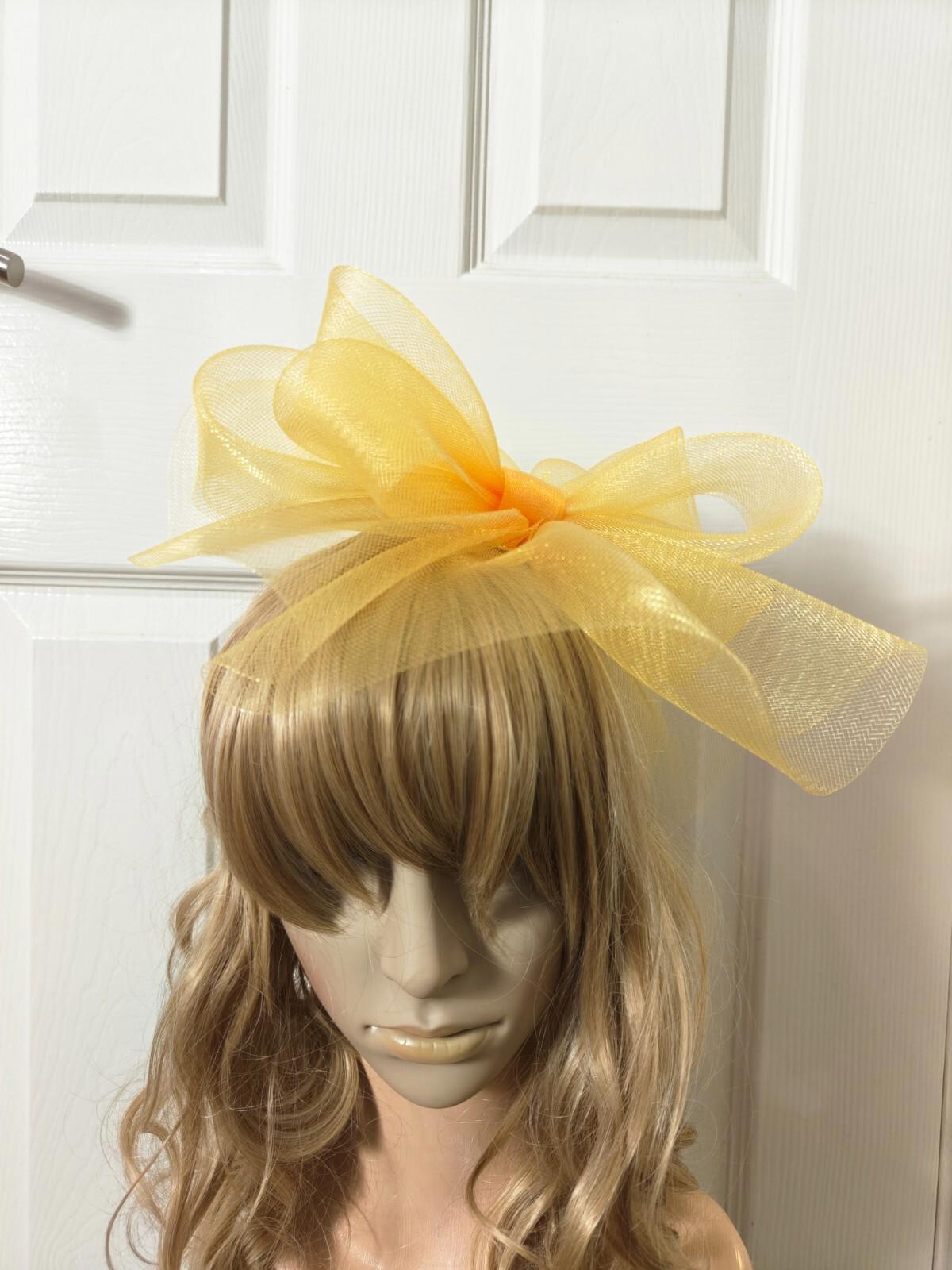 gold yellow fascinator millinery burlesque headband wedding hat ascot race