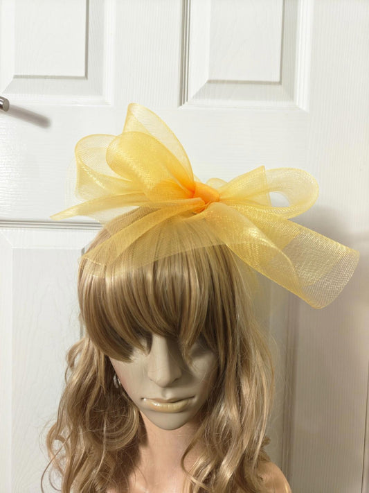 gold yellow fascinator millinery burlesque headband wedding hat ascot race