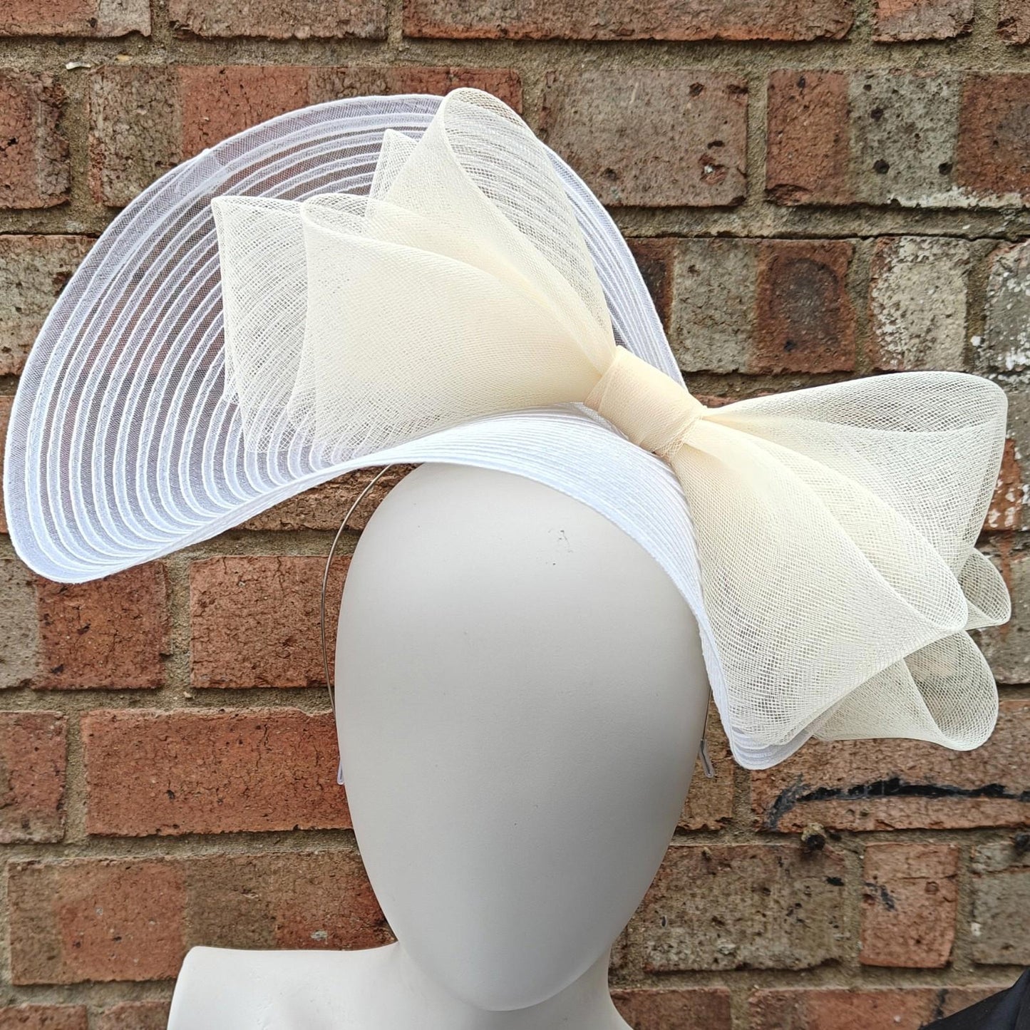 white ivory bow crinoline fascinator millinery headband wedding hat party cosplay