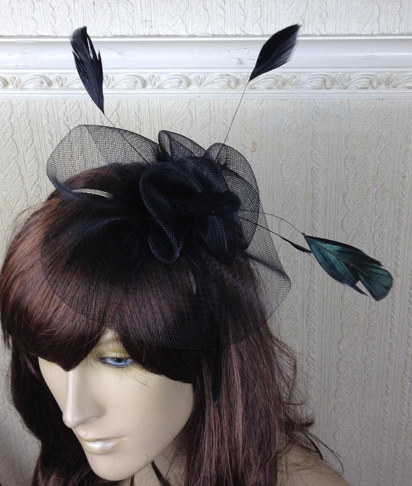black netting feather hair headband fascinator millinery wedding hat ascot
