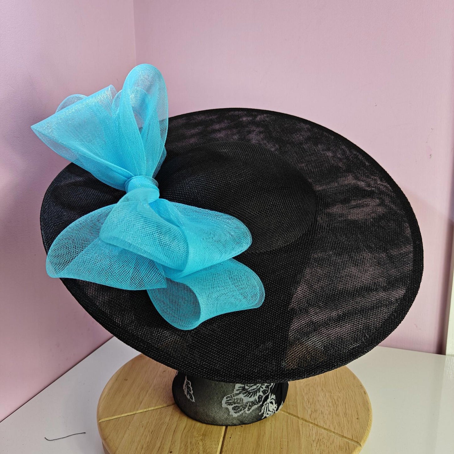 black turquoise large fascinator wedding hat  Kentucky Derby Royal Ascot bow