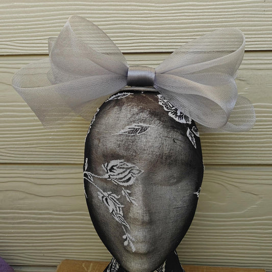 grey bow hair clip brooch fascinator millinery wedding hat race party