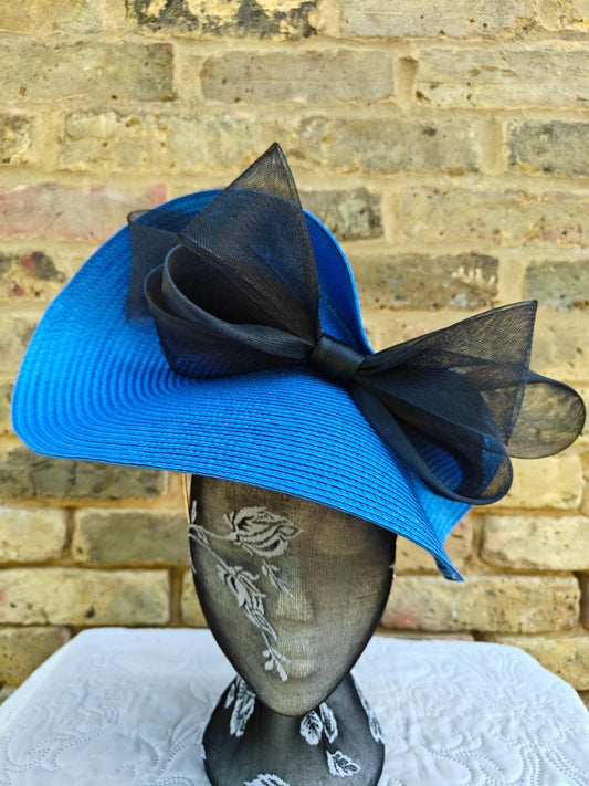 blue black large straw fascinator millinery headband wedding hat ascot