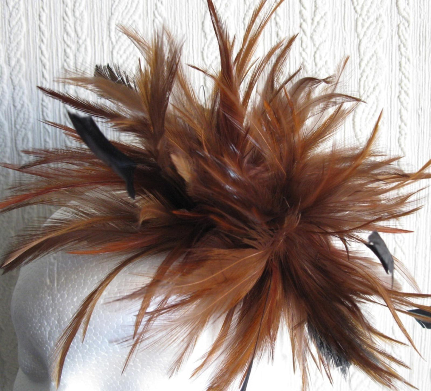 brown fascinator millinery feather brooch clip hat