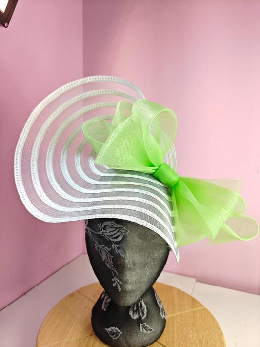 white green bow fascinator millinery wedding hat Kentucky Derby Royal Ascot