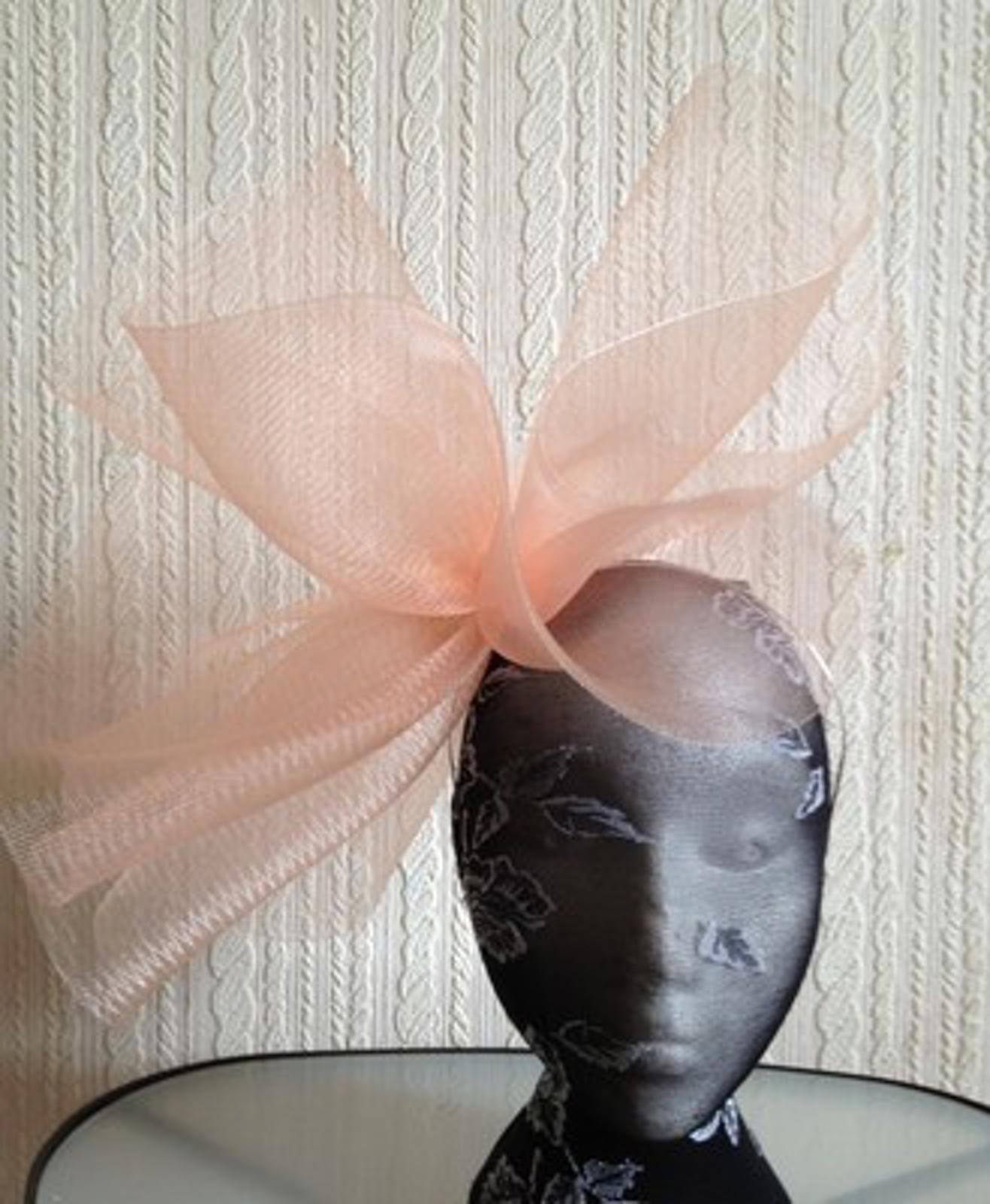 nude peach coral feather headband fascinator millinery hat wedding ascot race