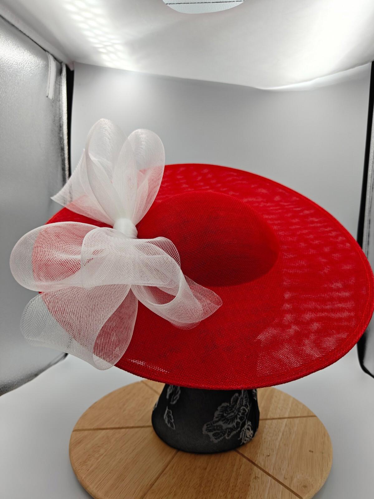 red white large fascinator headband wedding hat Kentucky Derby Royal Ascot