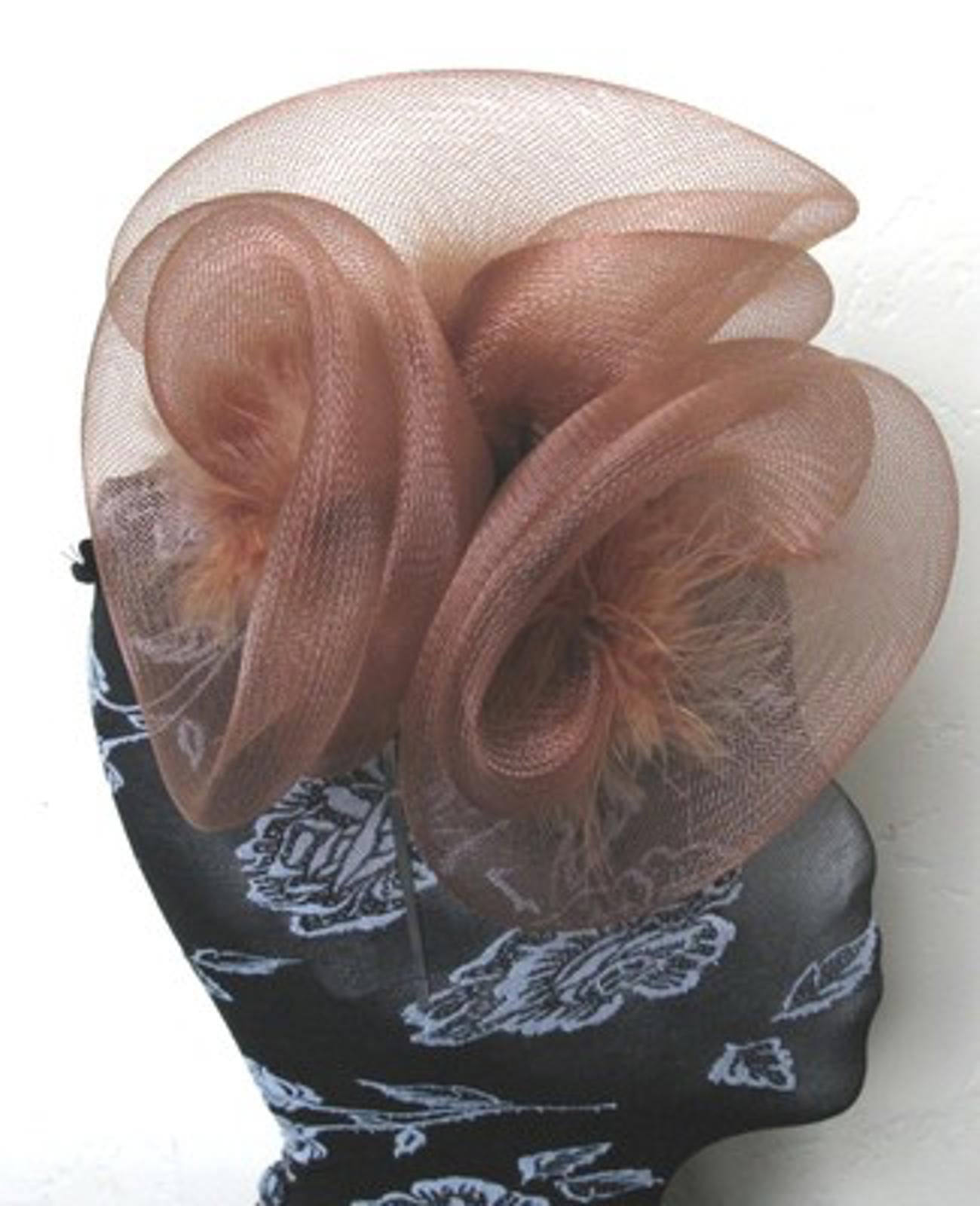 brown tan feather fascinator millinery burlesque headband wedding hat hair