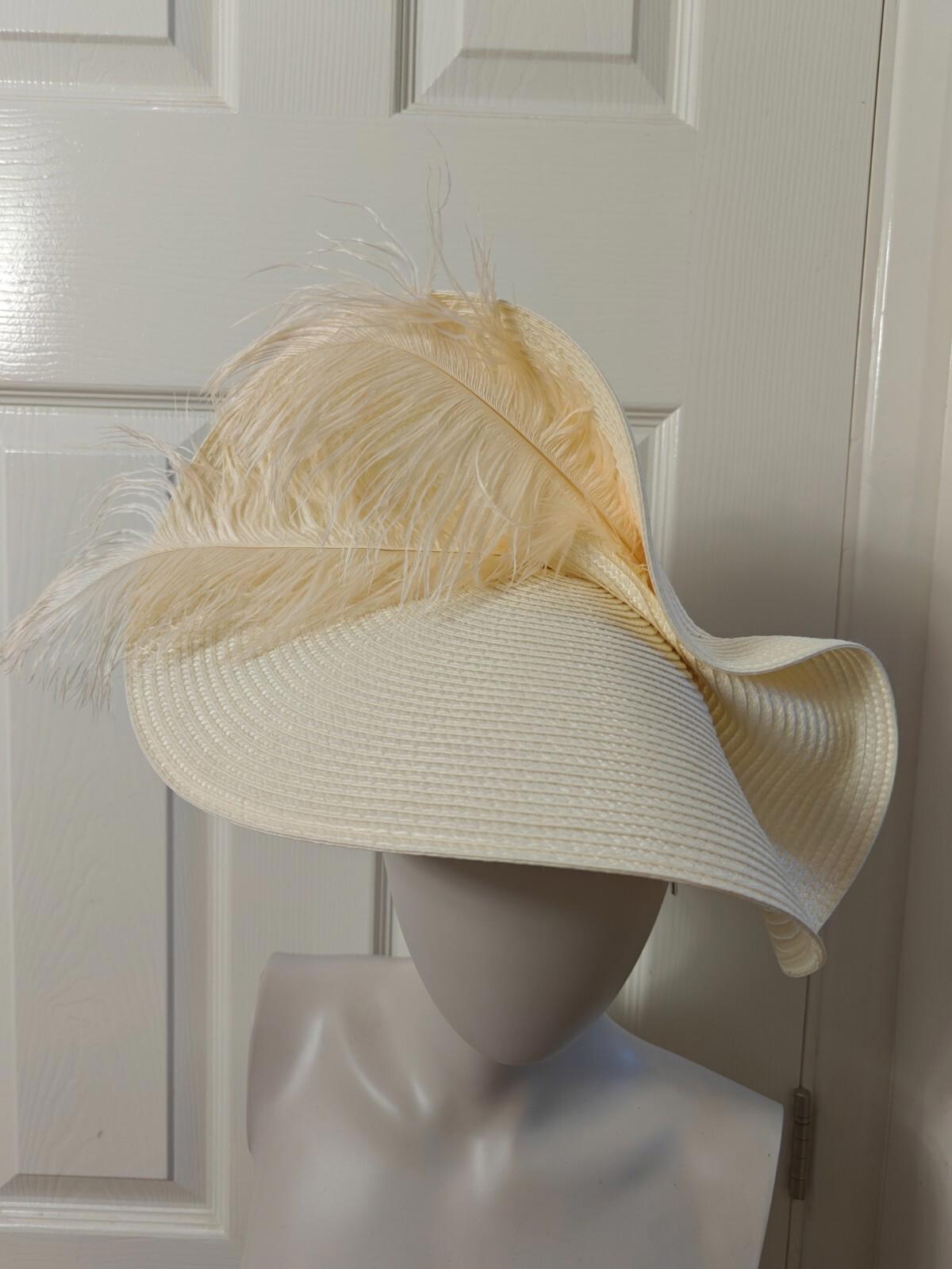 ivory large straw fascinator ostrich feather millinery headband wedding hat
