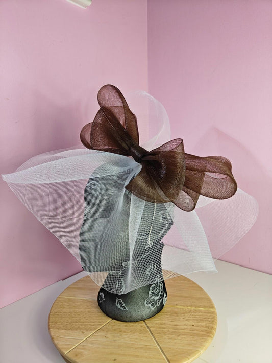 white brown fascinator millinery headband derby wedding hat ascot race