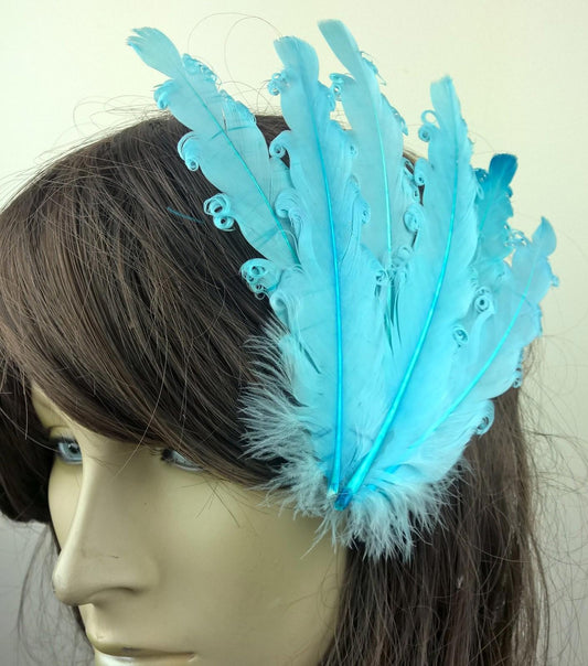 blue feather fascinator millinery hair clip wedding piece ascot race dance 1