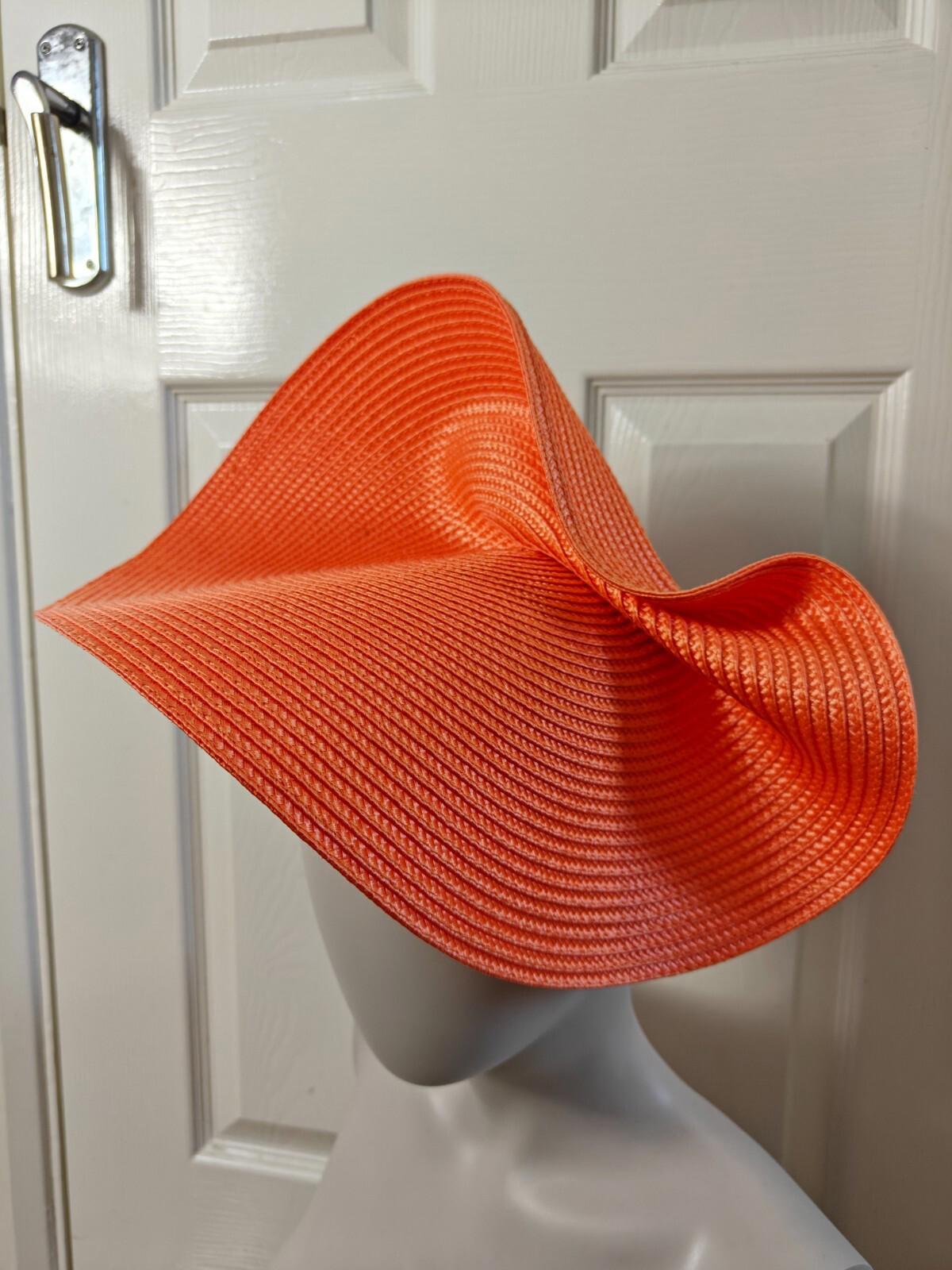 Orange large straw fascinator millinery burlesque headband wedding hat