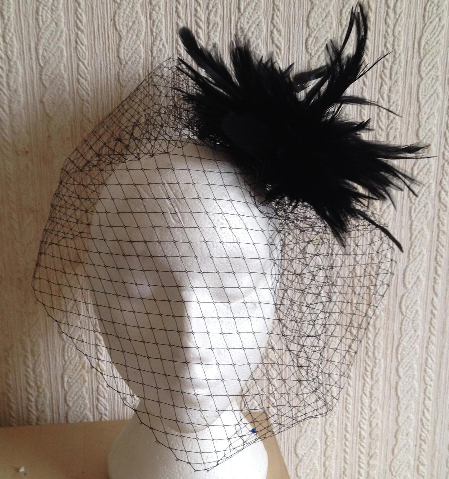 black feather veiling fascinator millinery hair clip ascot wedding bridal