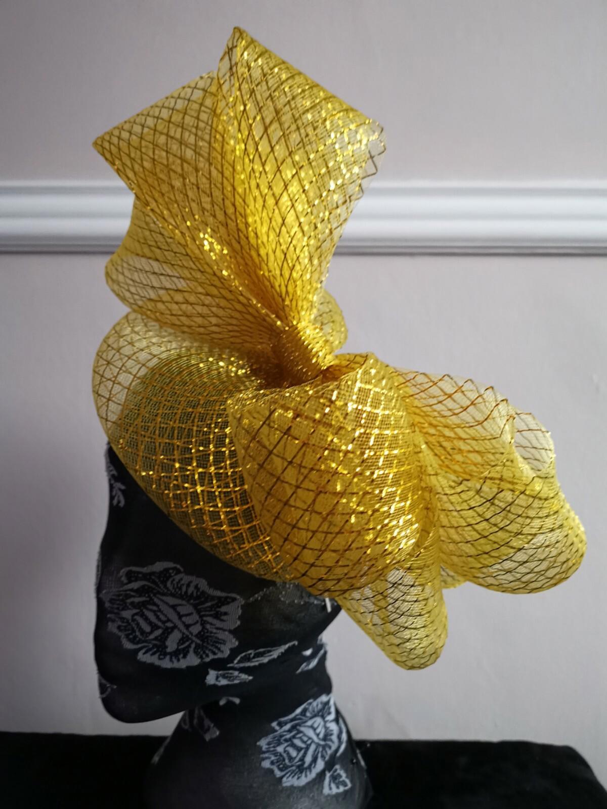 gold fascinator millinery burlesque headband wedding hat hair piece ascot race