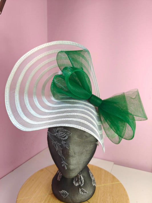 white green bow fascinator millinery wedding hat Kentucky Derby Royal Ascot