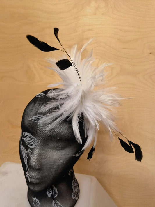 white fascinator millinery feather brooch clip hat hair piece party