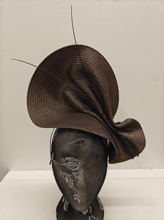 dark brown straw fascinator ostrich quill spine millinery headband wedding hat