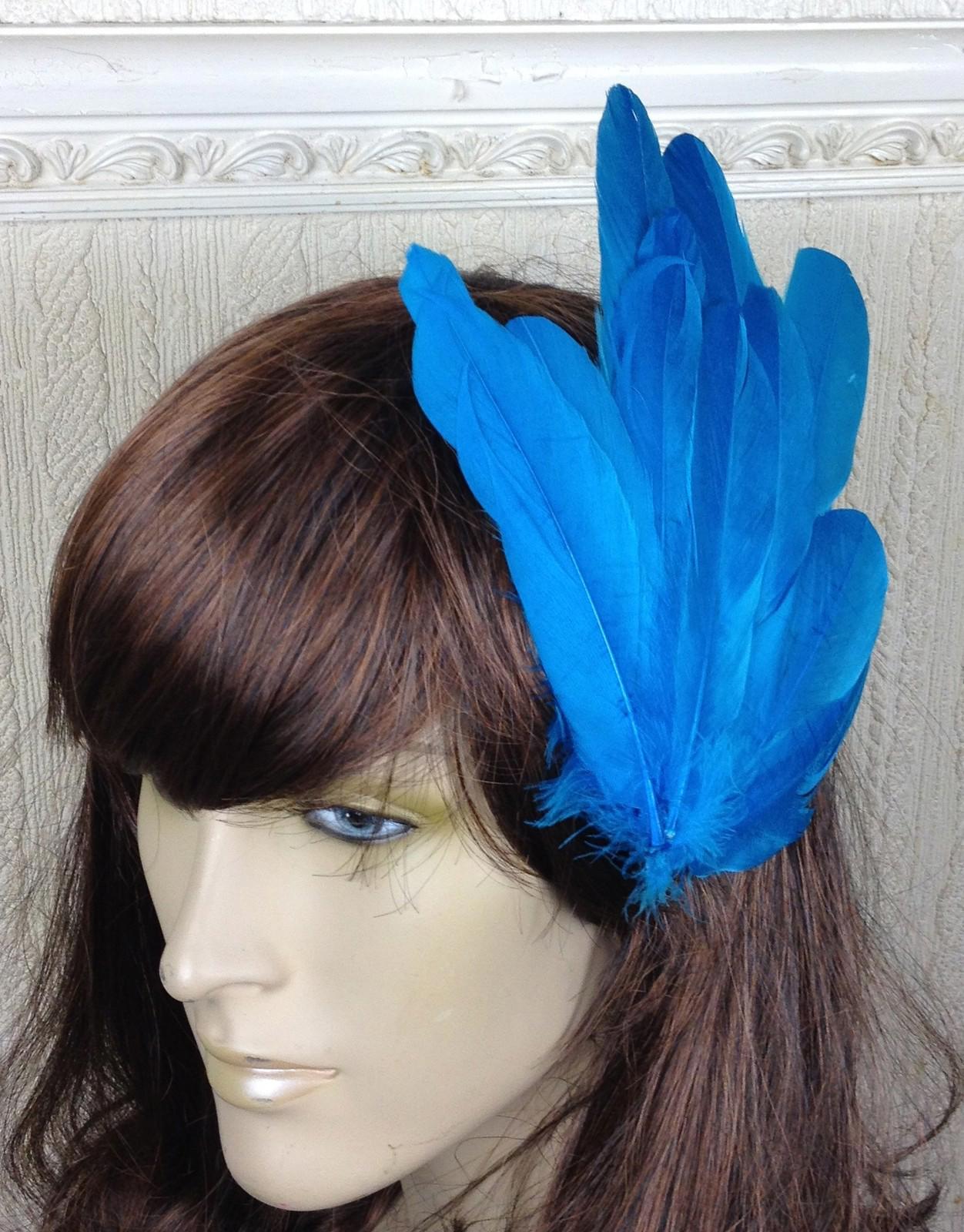 turquoise feather fascinator millinery hair clip wedding piece ascot race dance