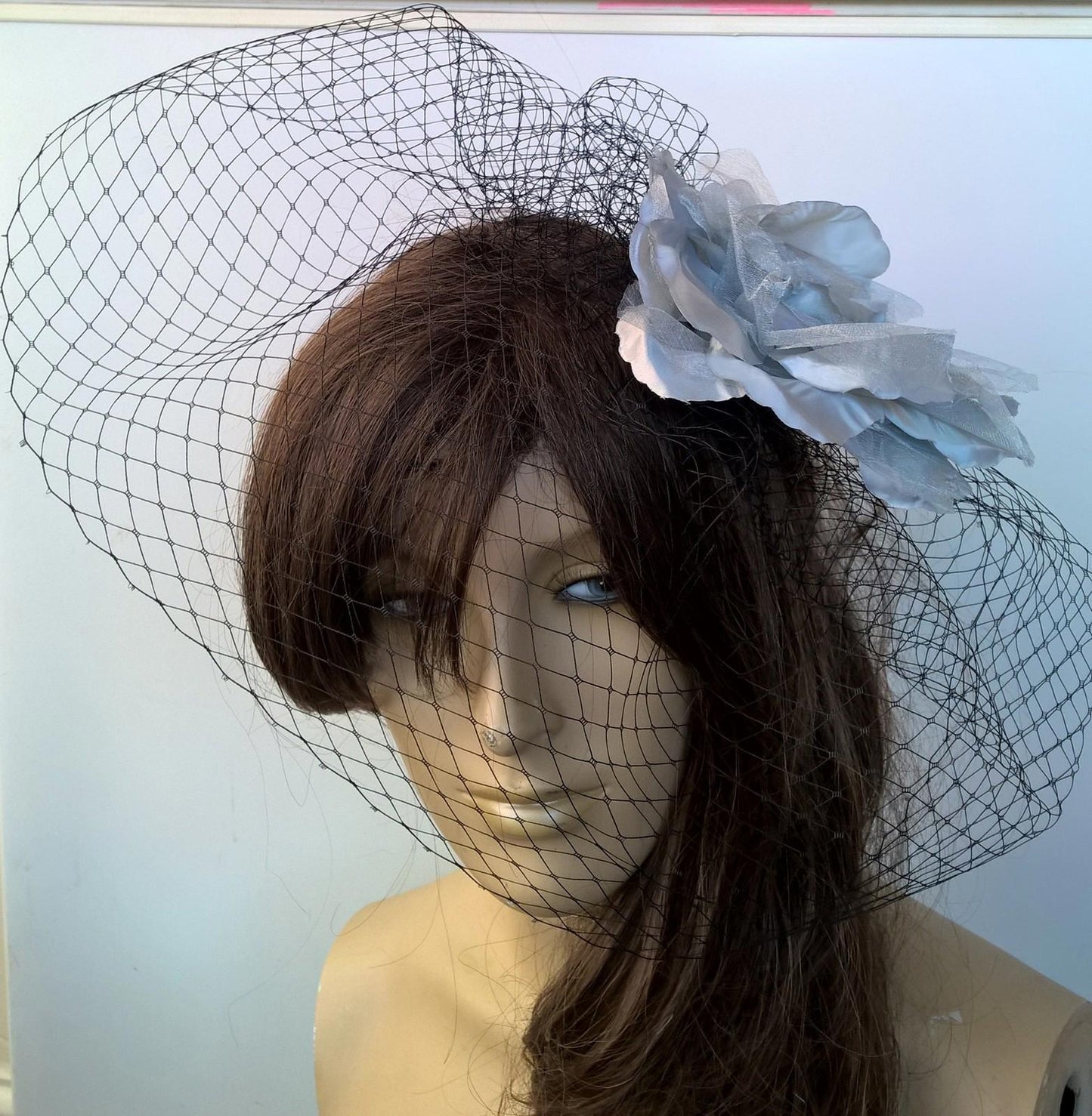 grey satin flower black veiling fascinator hair clip ascot wedding bridal x