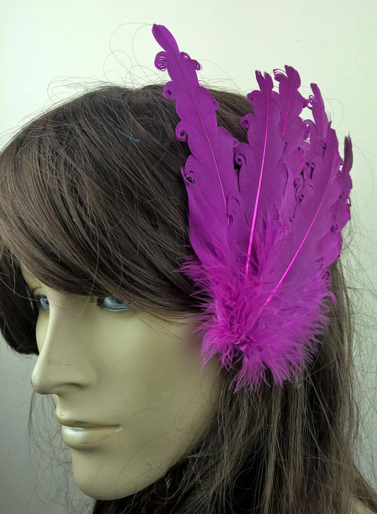 purple feather fascinator millinery hair clip wedding piece ascot race dance