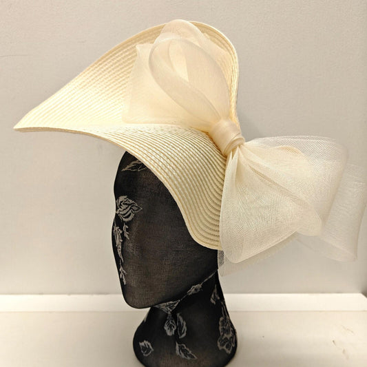 ivory large straw fascinator millinery burlesque headband wedding hat bow