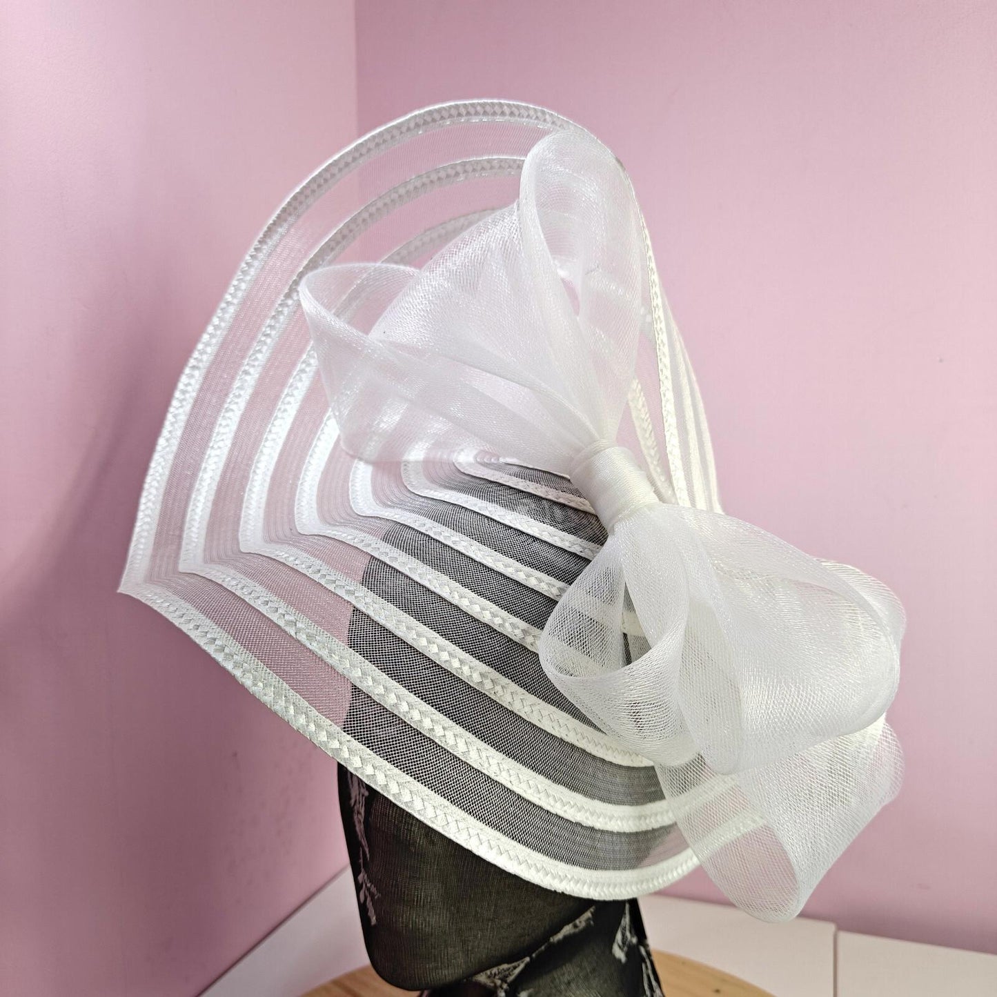 white bow fascinator millinery wedding hat Kentucky Derby Royal Ascot