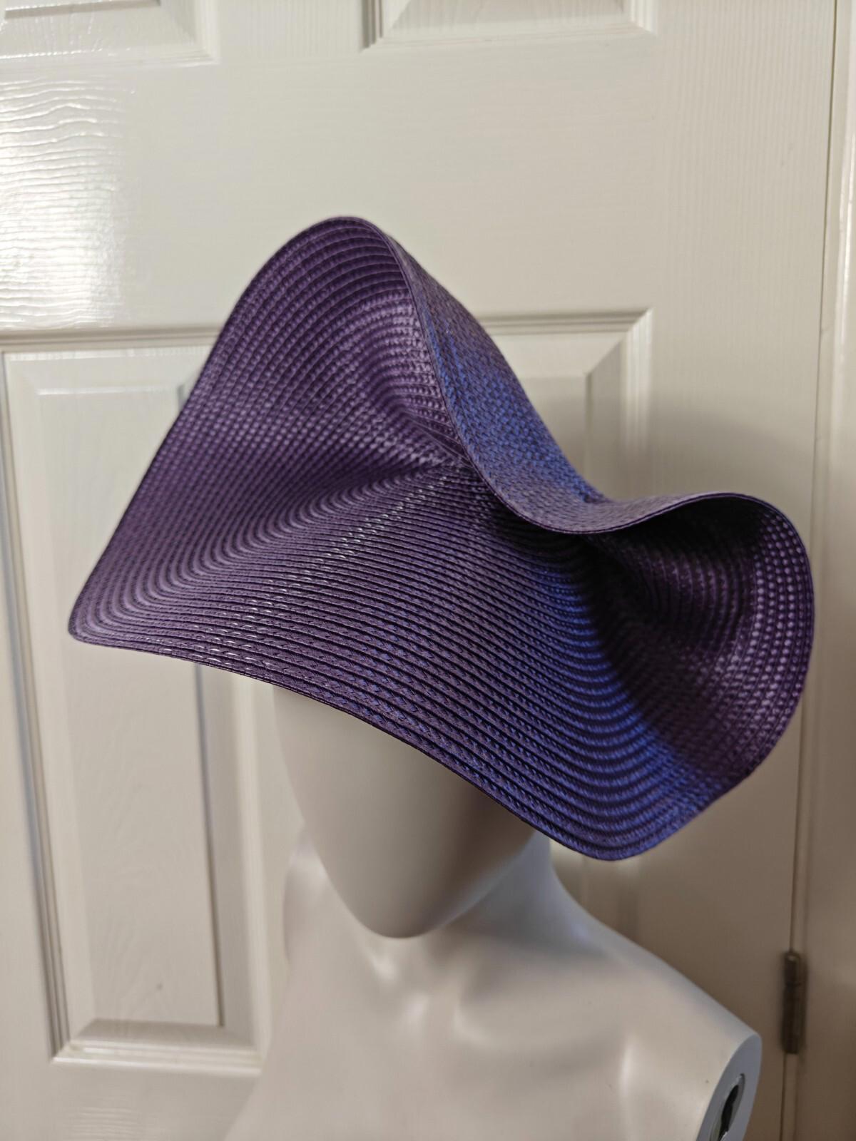 purple large straw fascinator millinery burlesque headband wedding hat
