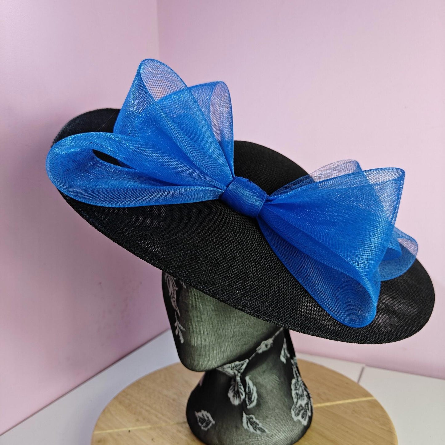 black blue large fascinator wedding hat  Kentucky Derby Royal Ascot bow