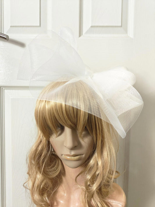 white fascinator millinery burlesque headband wedding hat ascot race
