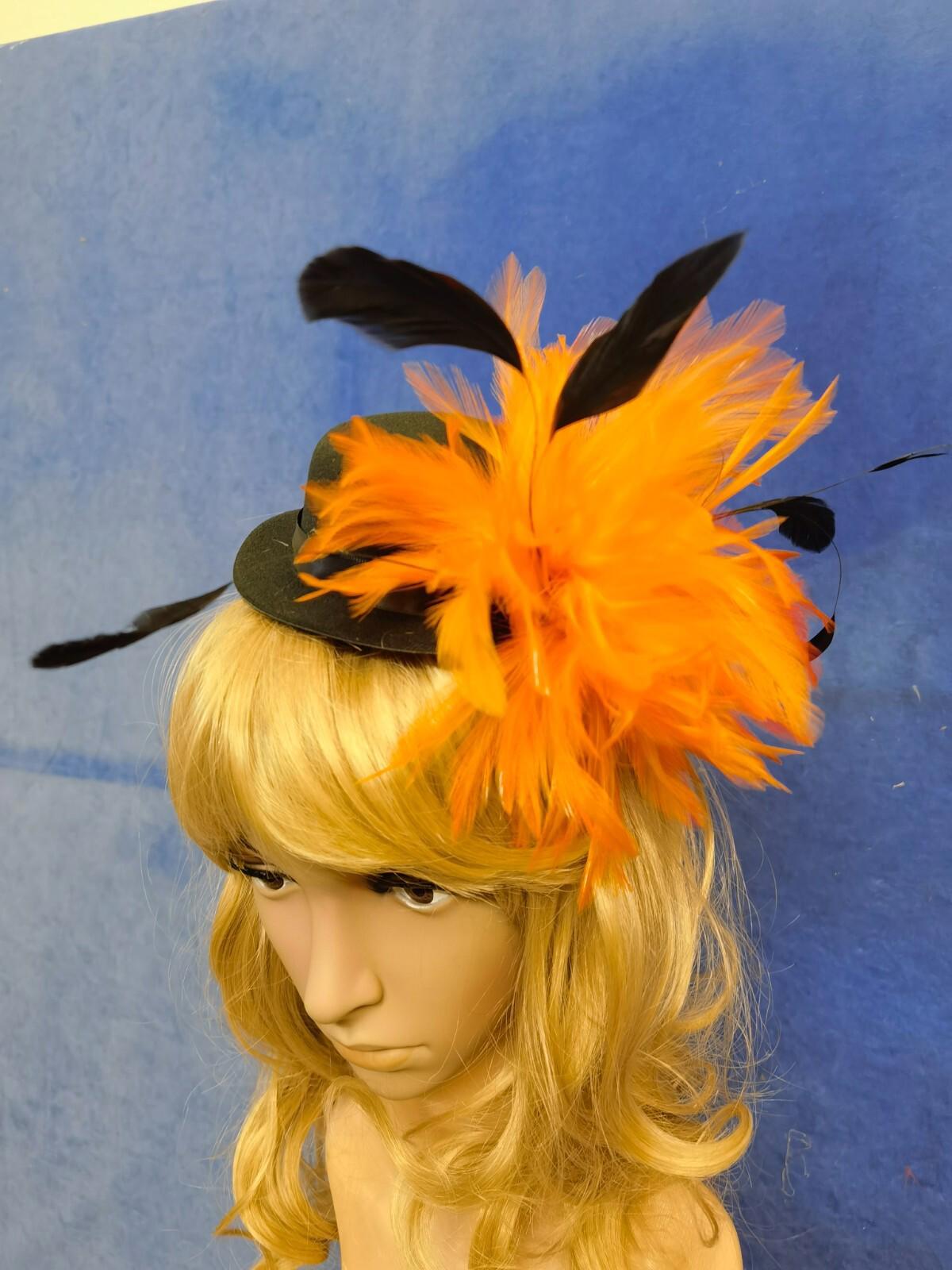 Orange black feather mini top hat fascinator millinery burlesque wedding 1