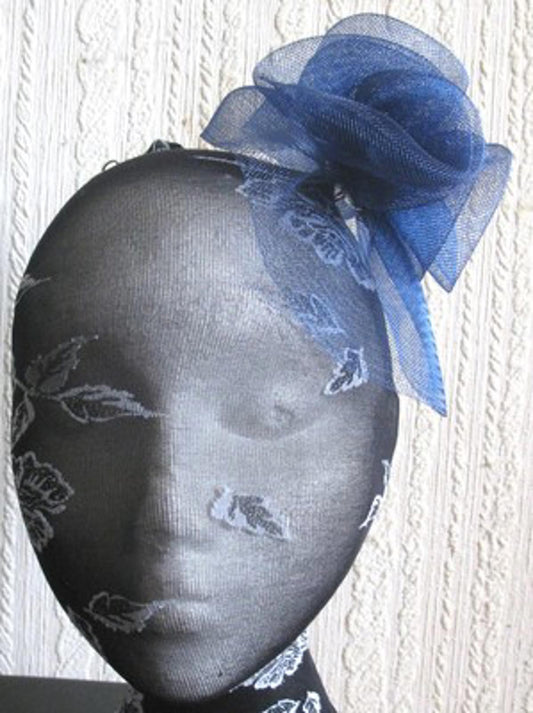 navy blue flower fascinator millinery  brooch clip wedding hat bridal ascot race