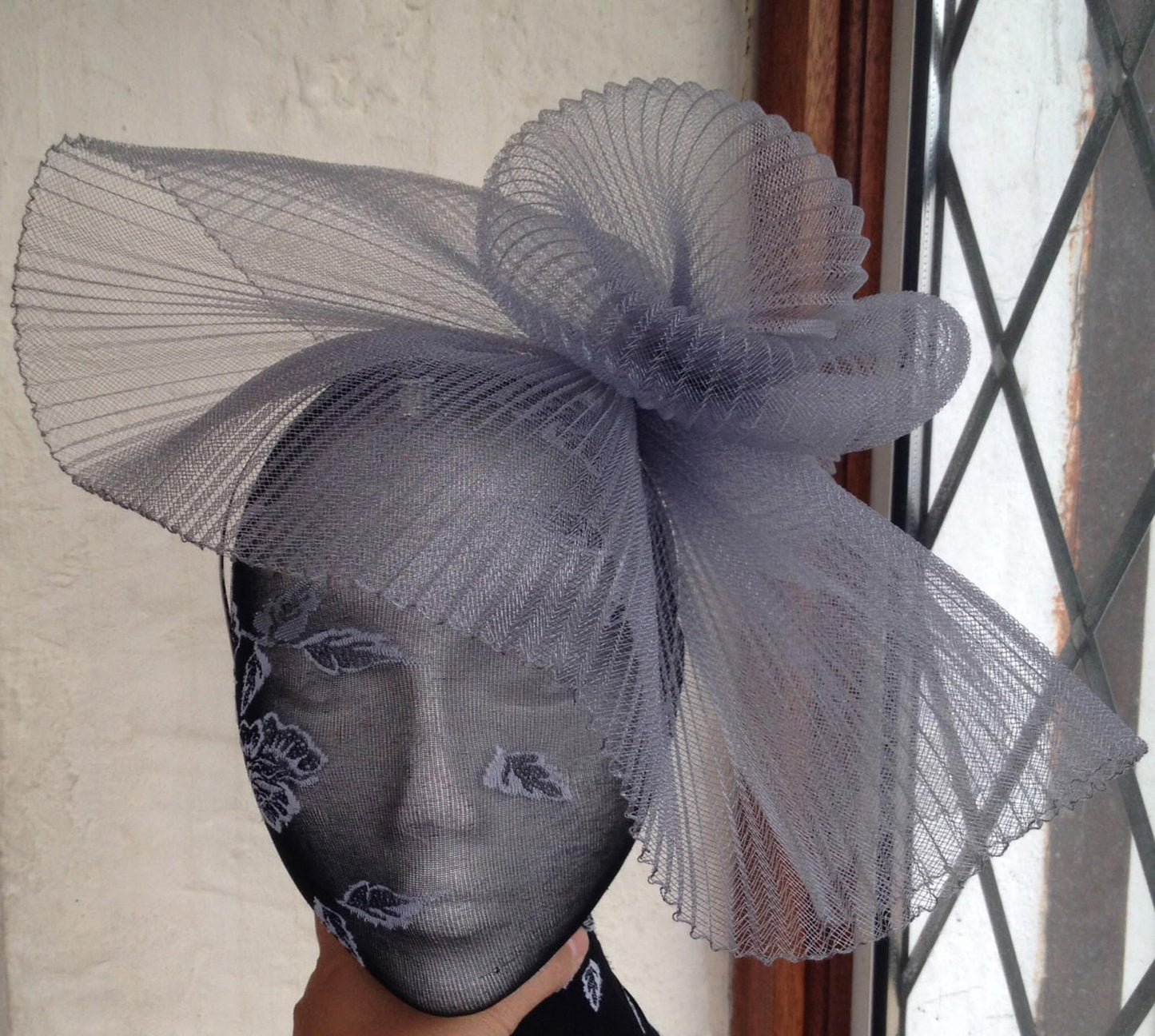 Grey feather fascinator millinery burlesque headband wedding hat hair piece