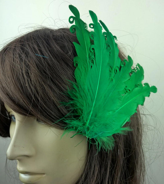 green feather fascinator millinery hair clip wedding piece ascot race dance