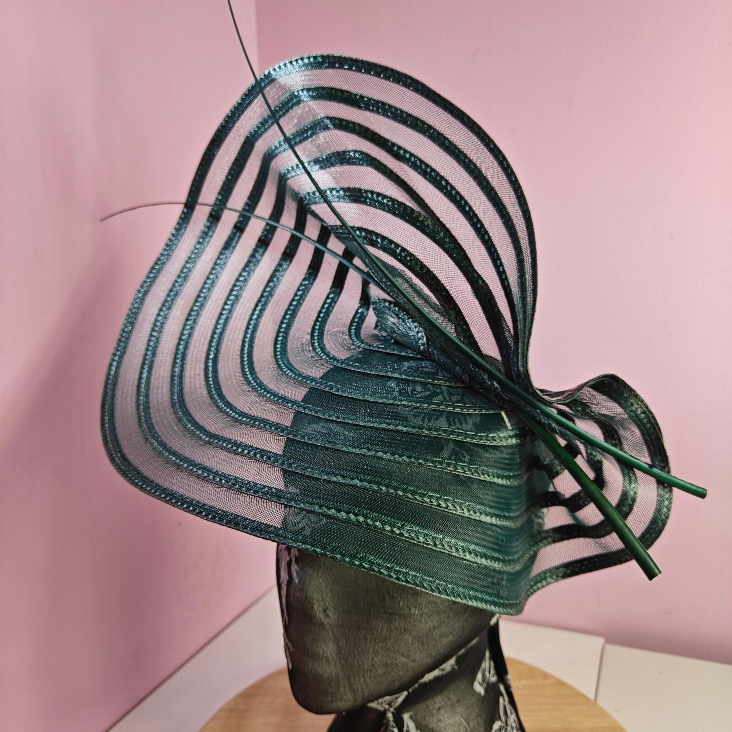 green ostrich quill spine fascinator wedding hat Kentucky Derby Royal Ascot