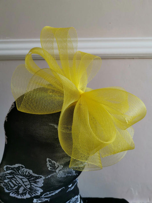 yellow fascinator millinery burlesque headband wedding hat hair piece ascot race