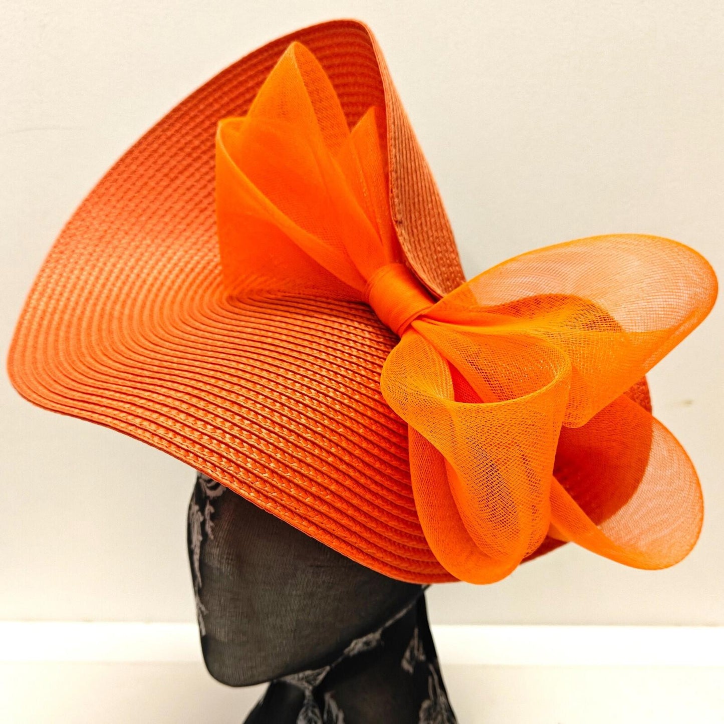 orange large straw fascinator millinery burlesque headband wedding hat bow