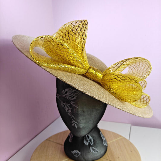 champagne gold large fascinator wedding hat  Kentucky Derby Royal Ascot bow