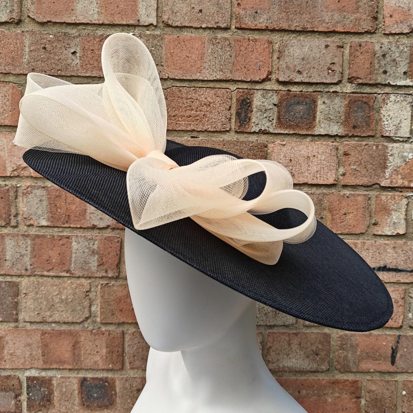 black nude peach large fascinator wedding hat  handmade hatinator Ascot bow